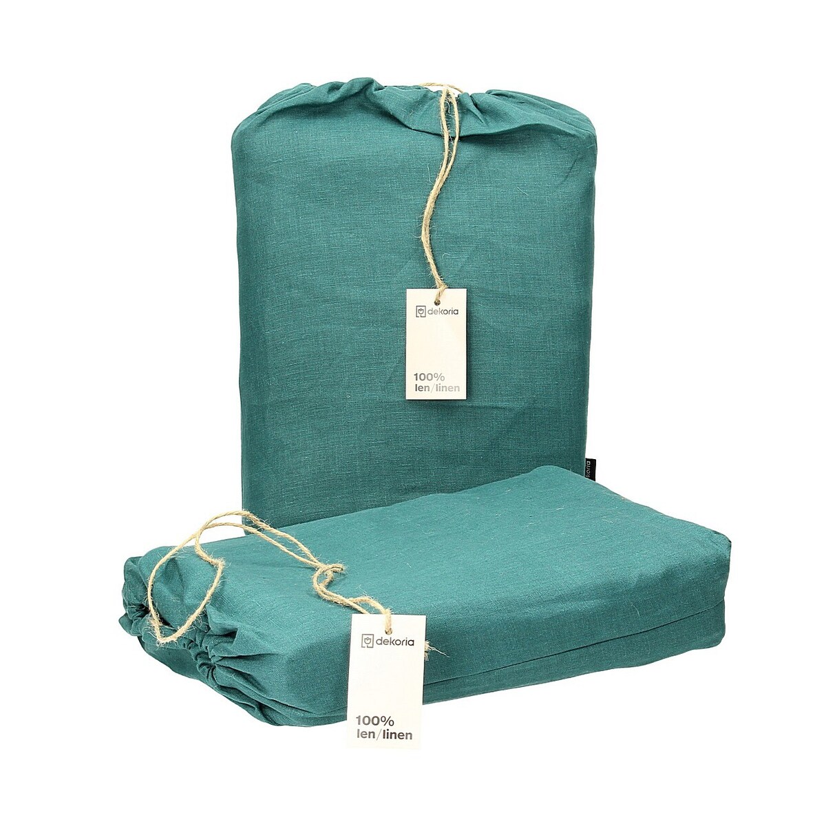 Komplet pościeli lnianej Linen 200x200cm emerald green, 200 x 200 cm/ 2 x 60 x 50 cm