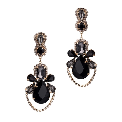 Kolczyki WISZĄCE z cyrkoniami złote czarne na wesele studniówkę wizytowe