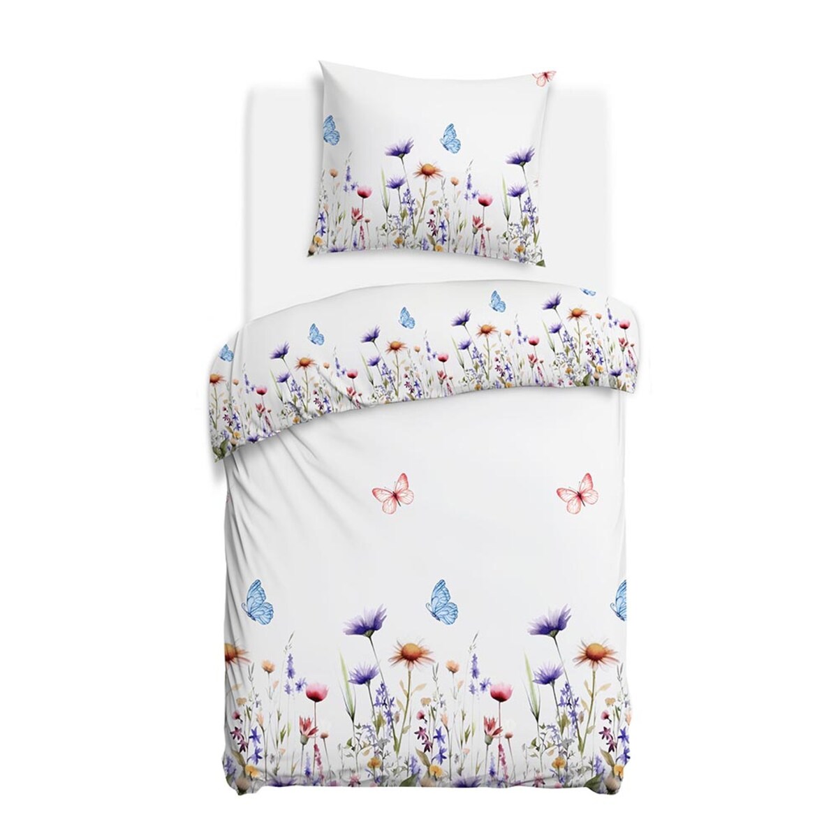 Pościel flanelowa 140x200 Florina Snow biała z kolorowymi kwiatami, Flanelove