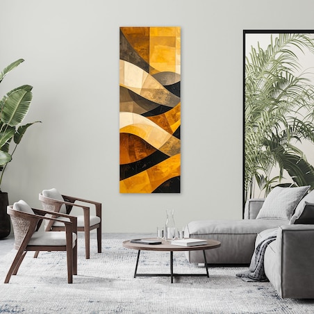 Obraz do salonu sypialni biura loftu, Abstrakcja linie kształty zółty czarny złoty