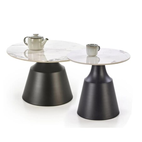 Zestaw 2 stolików MAGNETA biały marmur/czarny