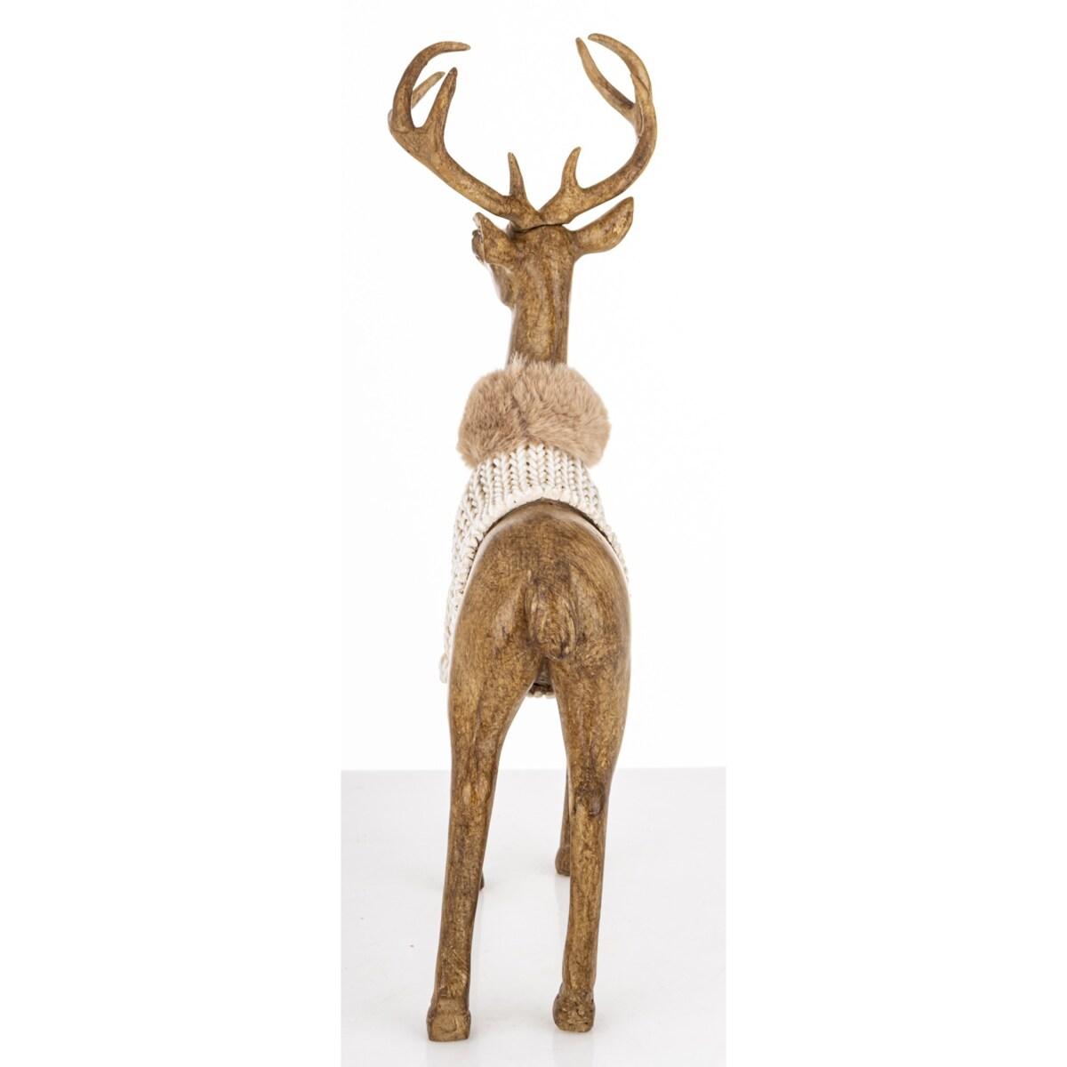 Figurka - stojący jeleń 30,5x19x9,5 cm HJORT brązowy w białym swetrze