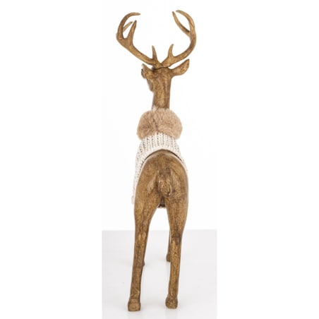Figurka - stojący jeleń 30,5x19x9,5 cm HJORT brązowy w białym swetrze