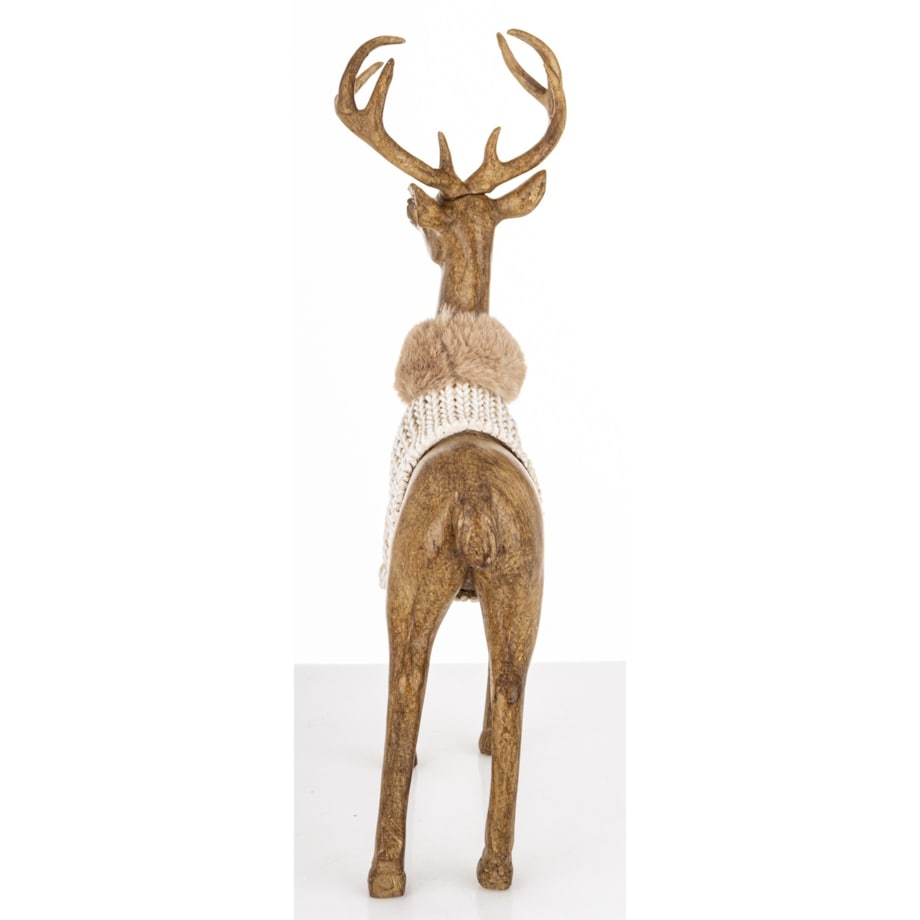 Figurka - stojący jeleń 30,5x19x9,5 cm HJORT brązowy w białym swetrze