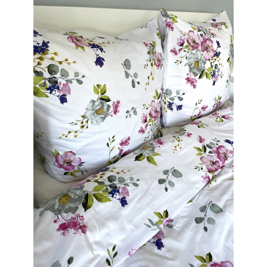 Pościel bawełniana satynowa 160x200cm Kwiaty Jabłoni Białe Polska