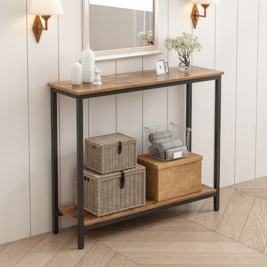 Konsola Stolik Regał Z Półką Loft Industrialny Rustykalny Brąz Szafka 100cm