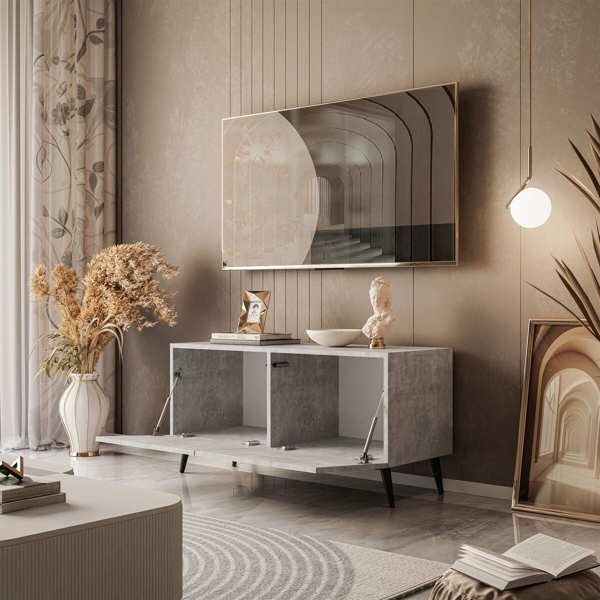 Szafka RTV COLGANTE 100 beton czarne nóżki