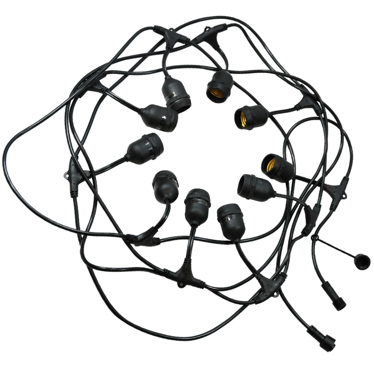 Sznur dekoracjny przewód z oprawkami E27 10szt 6m czarny