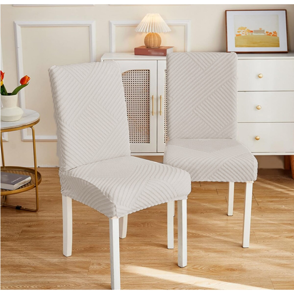 POKROWIEC NA KRZESŁO JASNY SZARY ŻAKARD PRĄŻKI [10-Z2-JSZ]