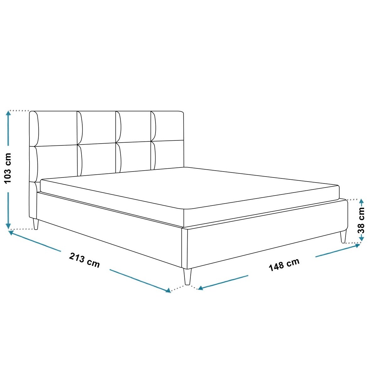 Łóżko tapicerowane 140x200 LUXO 1 na wysokich, drewnianych nóżkach- szare