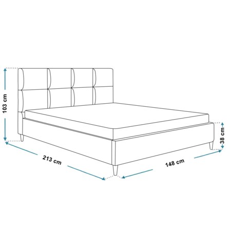 Łóżko tapicerowane 140x200 LUXO 1 na wysokich, drewnianych nóżkach- szare