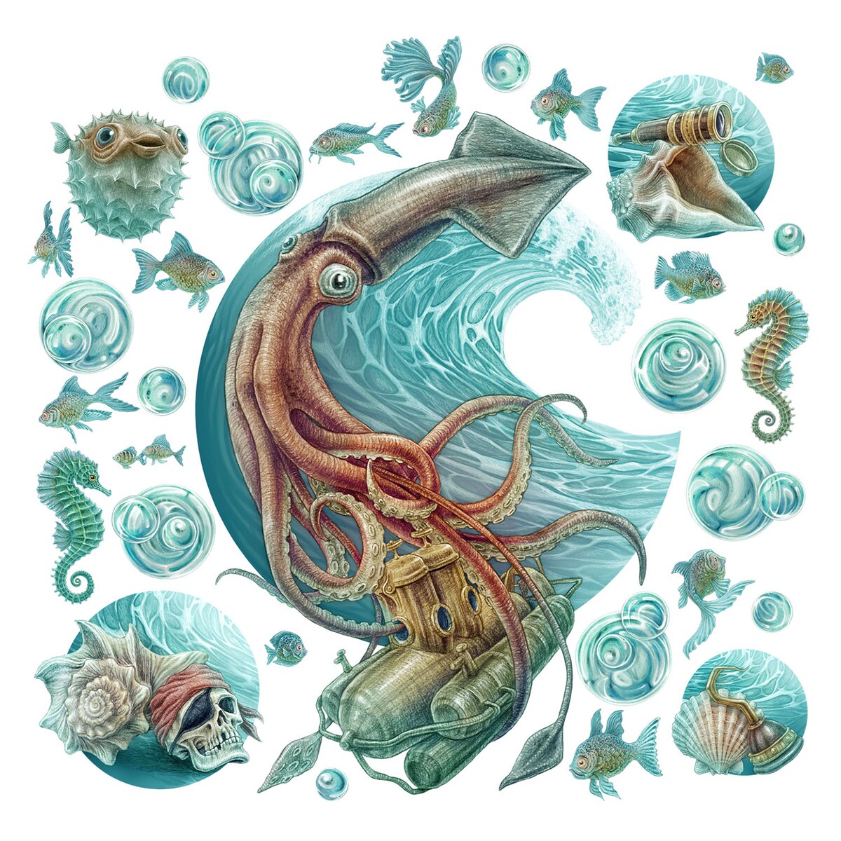 Zestaw naklejek na ścianę, Podmorski świat, 80cm