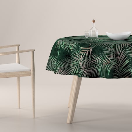Obrus okrągły 130 x 130 cm liscie na zielonym tle