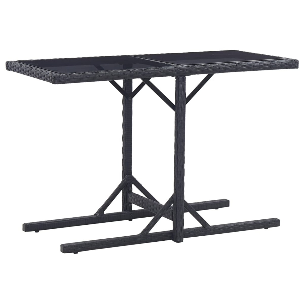 vidaXL Stół ogrodowy, czarny, 110 x 53 x 72 cm, szkło i polirattan