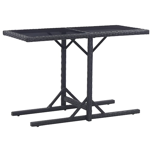 vidaXL Stół ogrodowy, czarny, 110 x 53 x 72 cm, szkło i polirattan