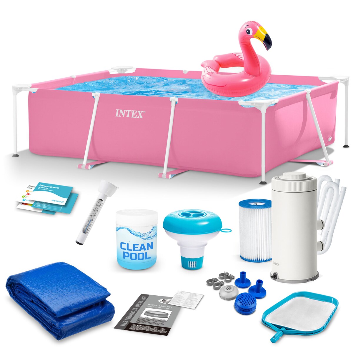 Basen ogrodowy stelażowy Intex 220x150 28266 zestaw 15w1