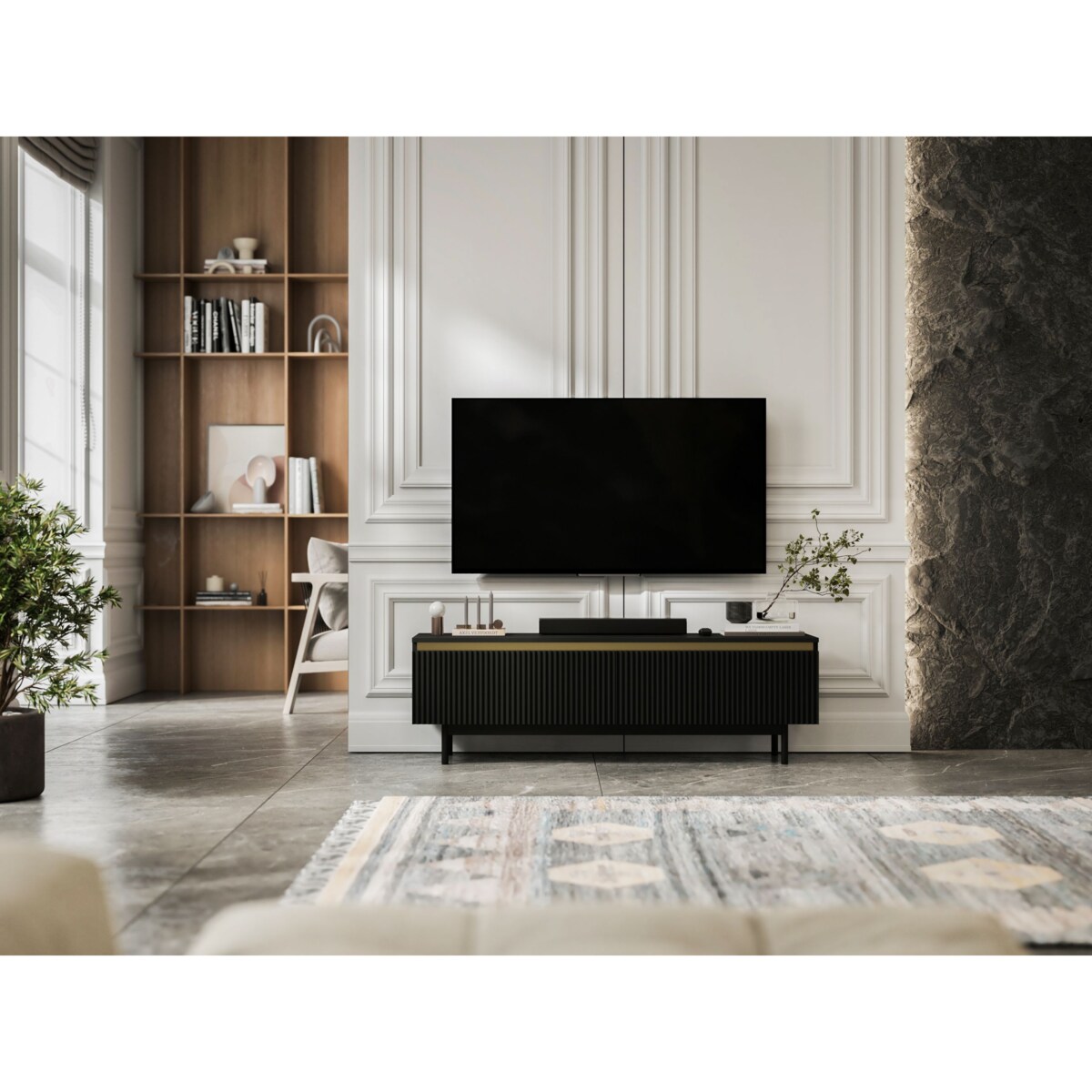 Nowoczesna Szafka RTV Komoda Glamour RTV Czarny Mat rama w kolorze czarnym 140 cm