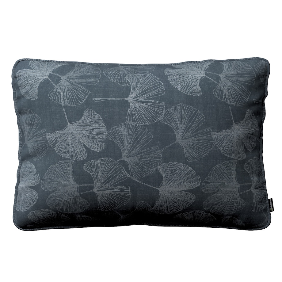 Poszewka Gabi na poduszkę prostokątna 60x40 szaro-srebrne liście miłorzębu na grafitowym tle