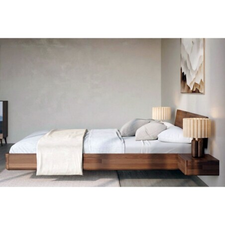 Łóżko lewitujące drewniane bukowe Visby LENA z szafkami / 200x200 cm, kolor orzech