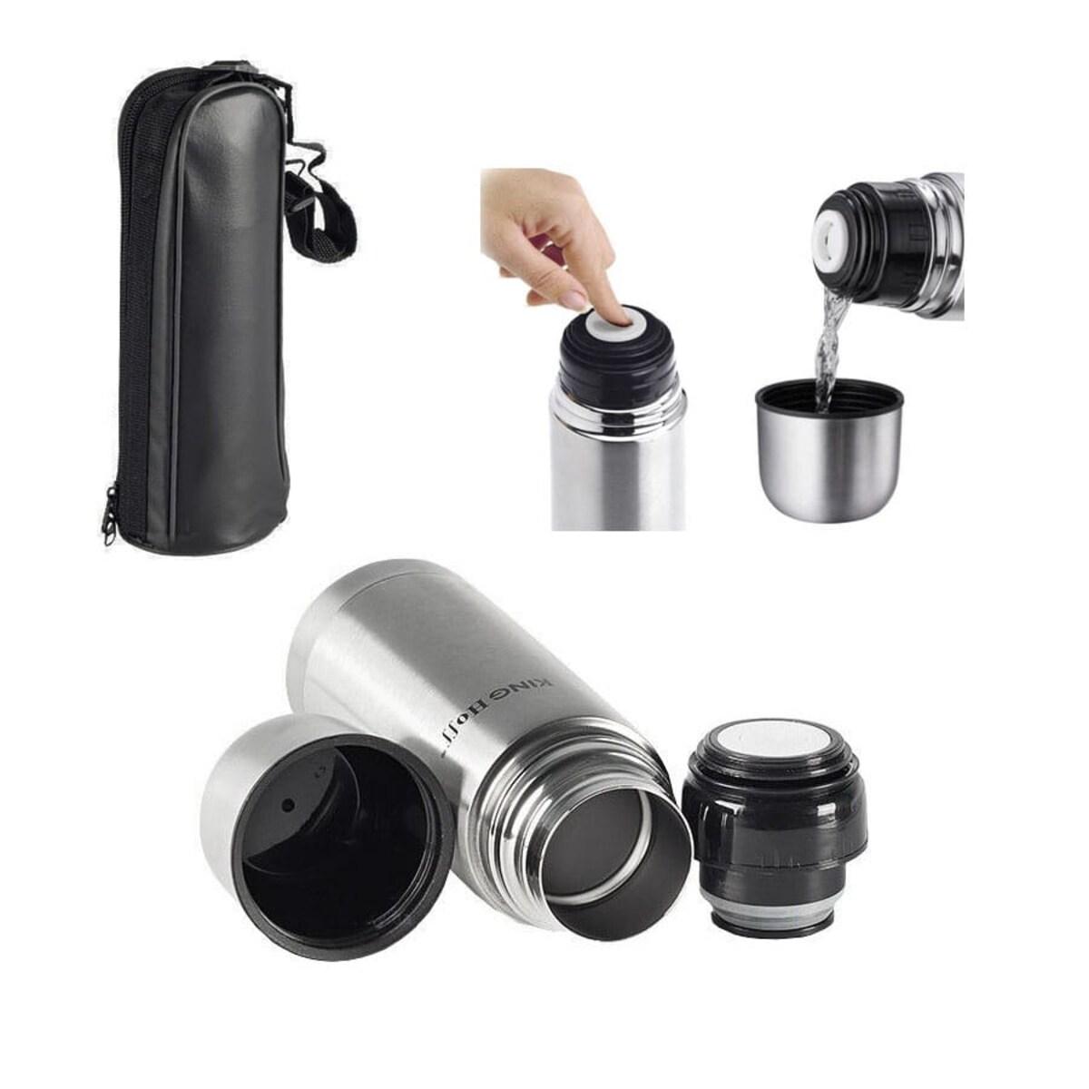 Termos stalowy z pokrowcem 0.35L na kawę herbatę napoje KINGHOFF