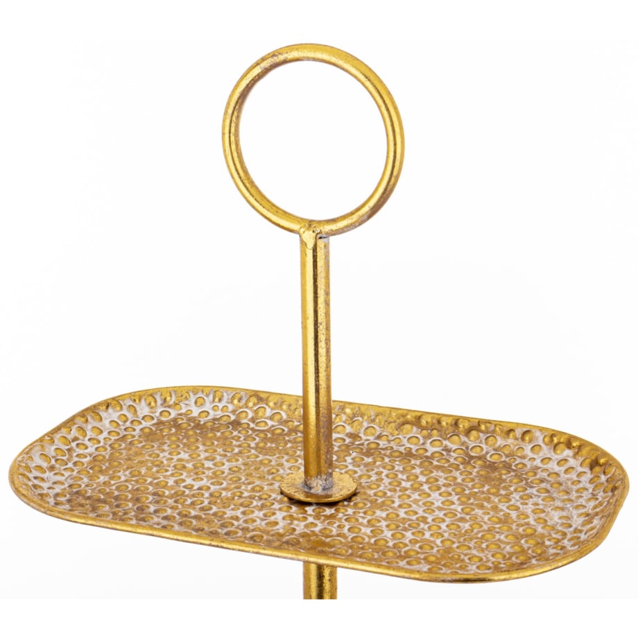 Patera trzypoziomowa, złota 68x45x28 cm młotkowana