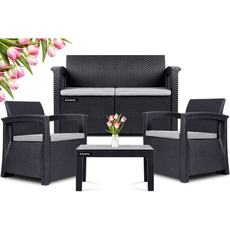 KONSIMO NEOMENS Meble ogrodowe wykonane z ciemnoszarego rattanu high-tech