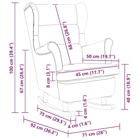 vidaXL Fotel bujany z uszak, bordowy aksamit i lite drewno