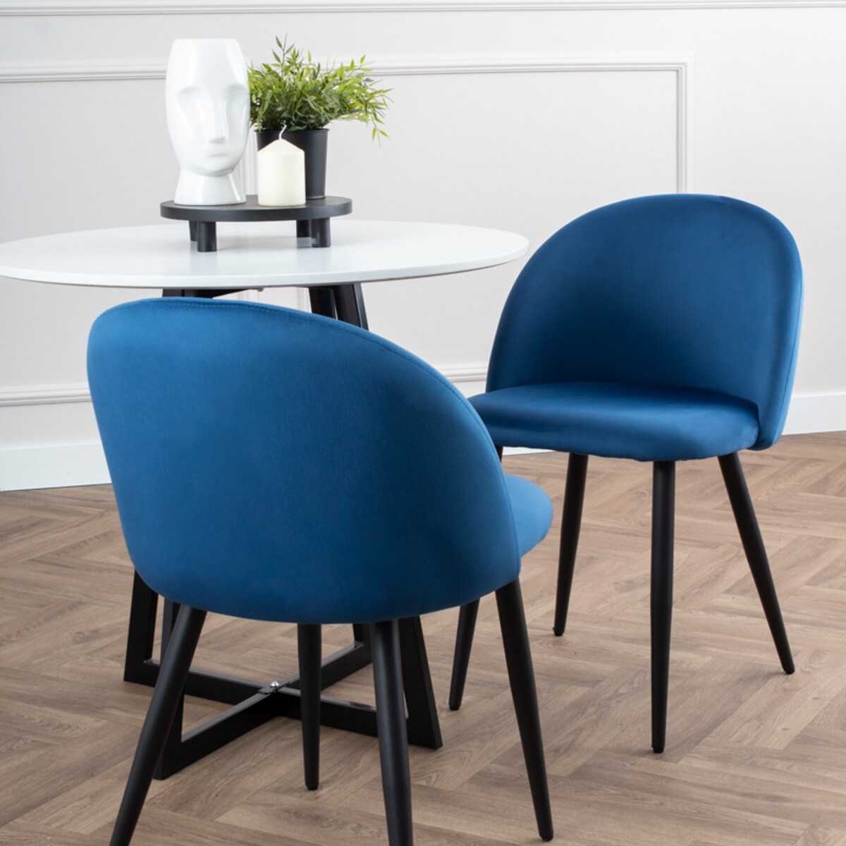 Krzesło tapicerowane do salonu jadalni welurowe granatowe loft