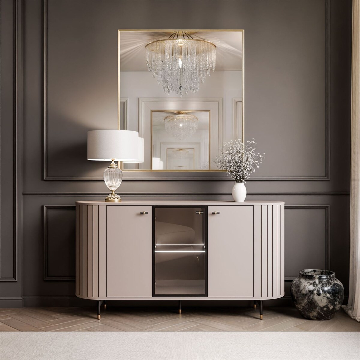 Komoda ELODIE 3D z oświetleniem LED kaszmir