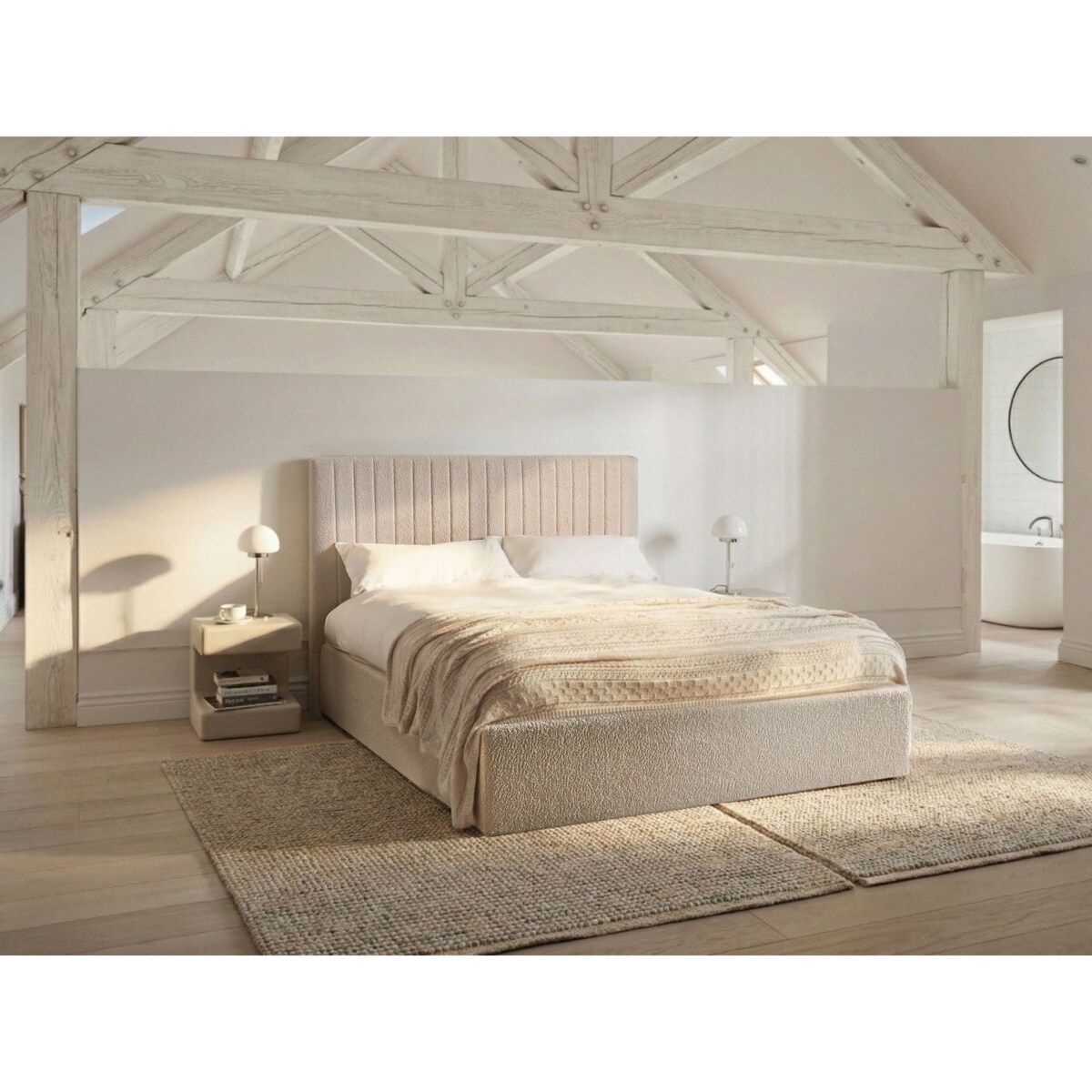 Łóżko z pojemnikiem Boucle VION 140 x 200 cm Beżowy