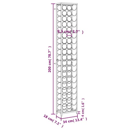 vidaXL Stojak na 57 butelek, czarny, 34x18x200 cm, kute żelazo