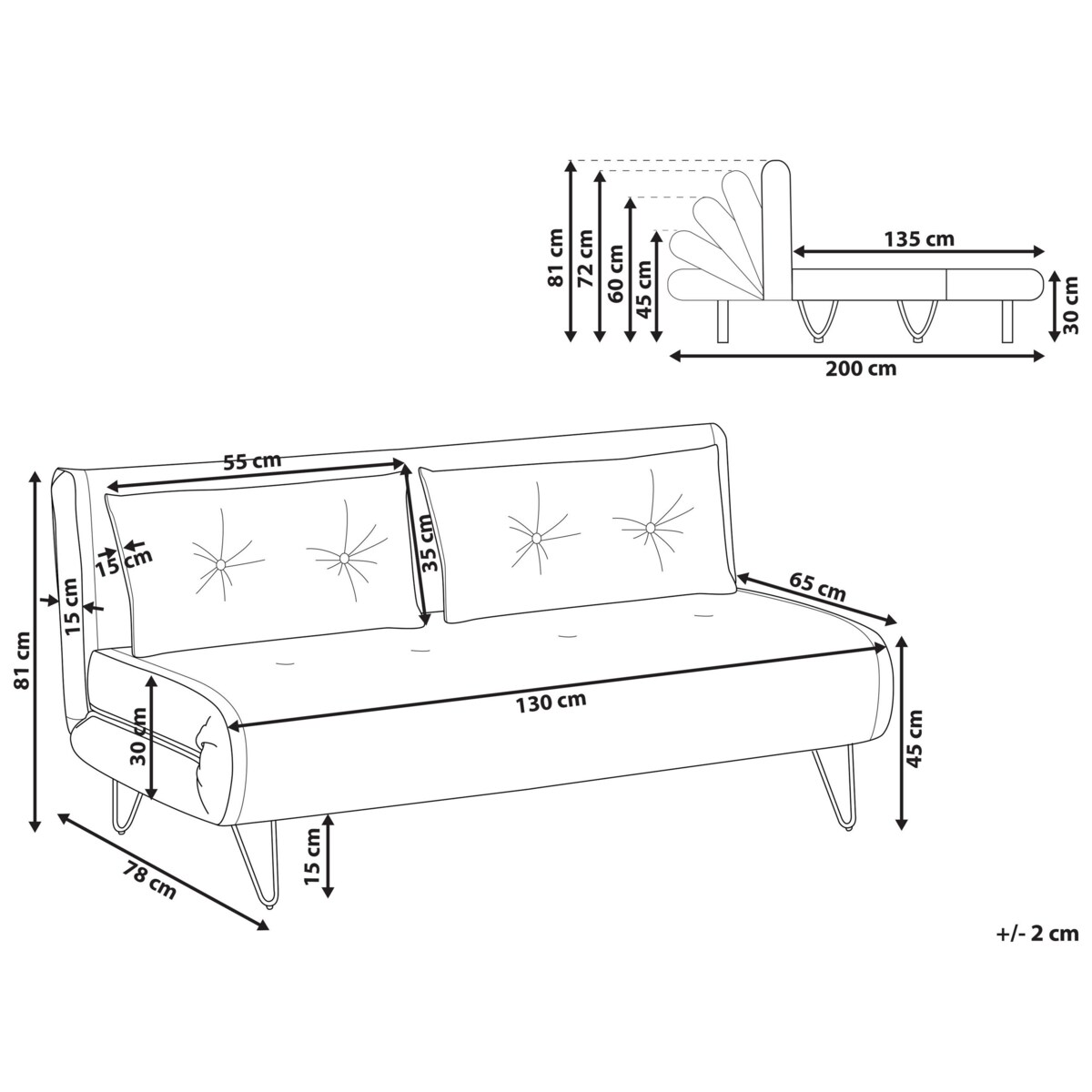 Sofa rozkładana VESTFOLD Boucle Złamana biel dla 2 osób
