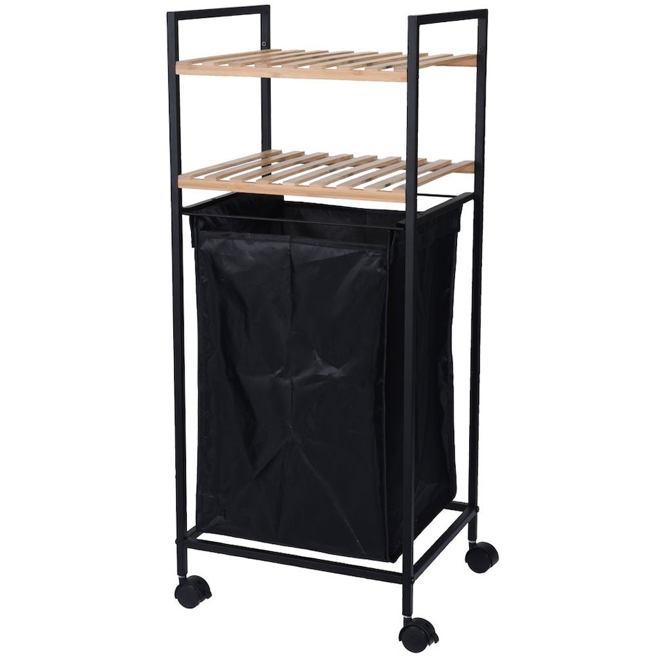 Kosz na pranie, mobilny wózek łazienkowy z 2 półkami, regał do łazienki, 2w1