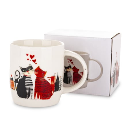 Kubek porcelanowy 350 ml koty 9x12,5x8,5 cm RED-BLACK z zakręconym ogonkiem