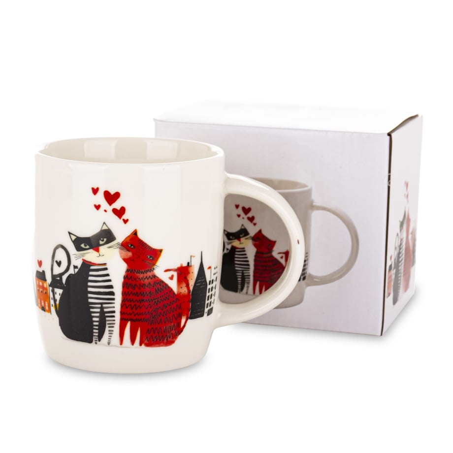 Kubek porcelanowy 350 ml koty 9x12,5x8,5 cm RED-BLACK z zakręconym ogonkiem