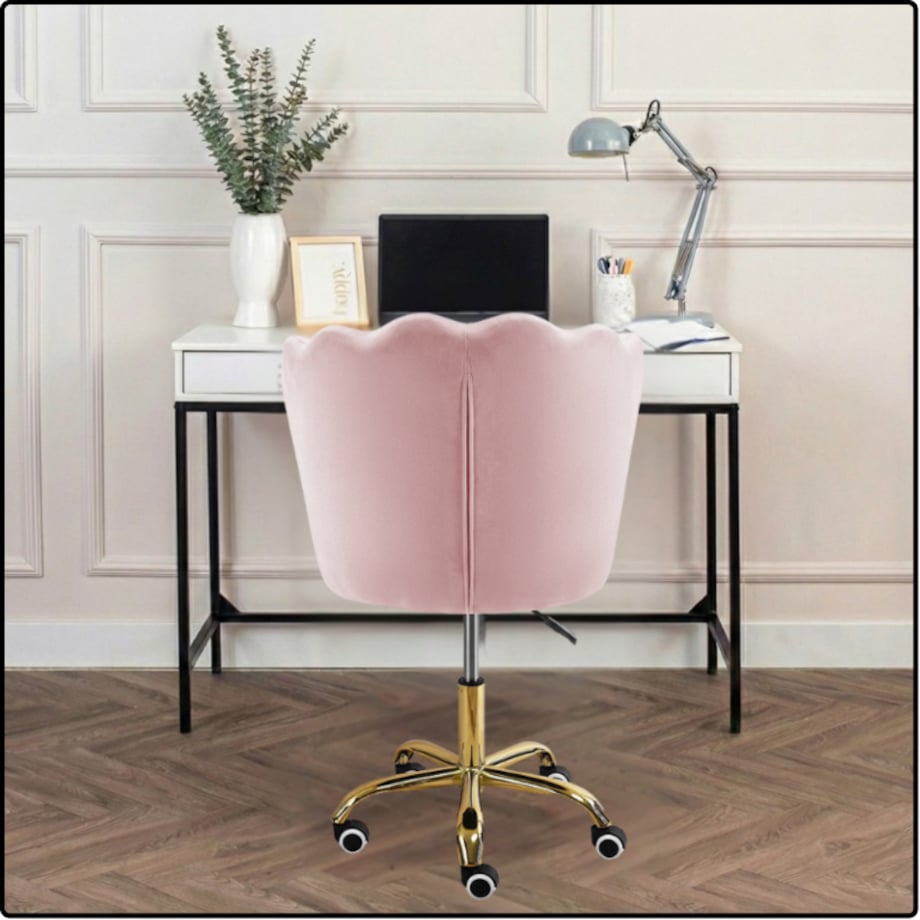 Fotel obrotowy krzesło muszelka welurowy do biurka toaletki różowy shell