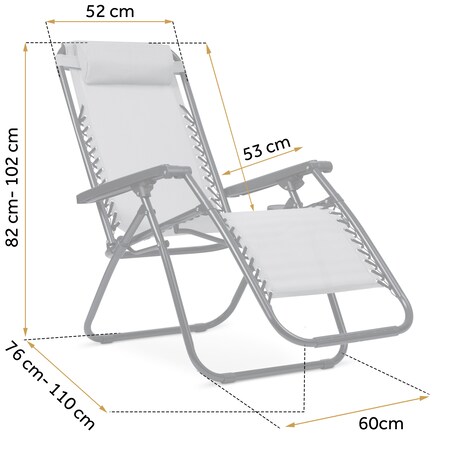 Leżak ogrodowy grawitacyjny Sofotel plażowy szary składany fotel na taras balkon