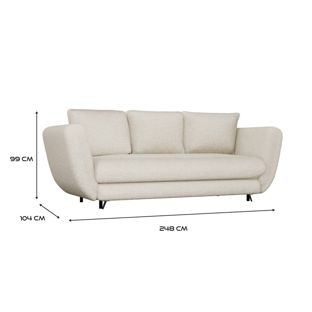 SOFA SARIS 3-OSOBOWA Z FUNKCJĄ SPANIA BEŻOWA NOGA CZARNA DO SALONU POKOJU