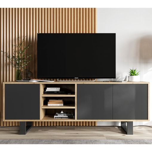 Szafka RTV Loft Komoda Industrialna Czarny MAT Dąb Wotan 150 cm