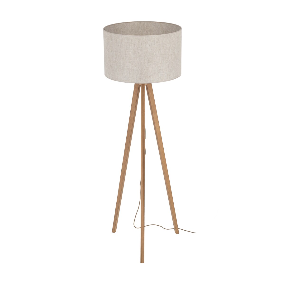 Lampa Podłogowa Drewniana Viga Shade Sosna Trójnóg Lniany Abażur