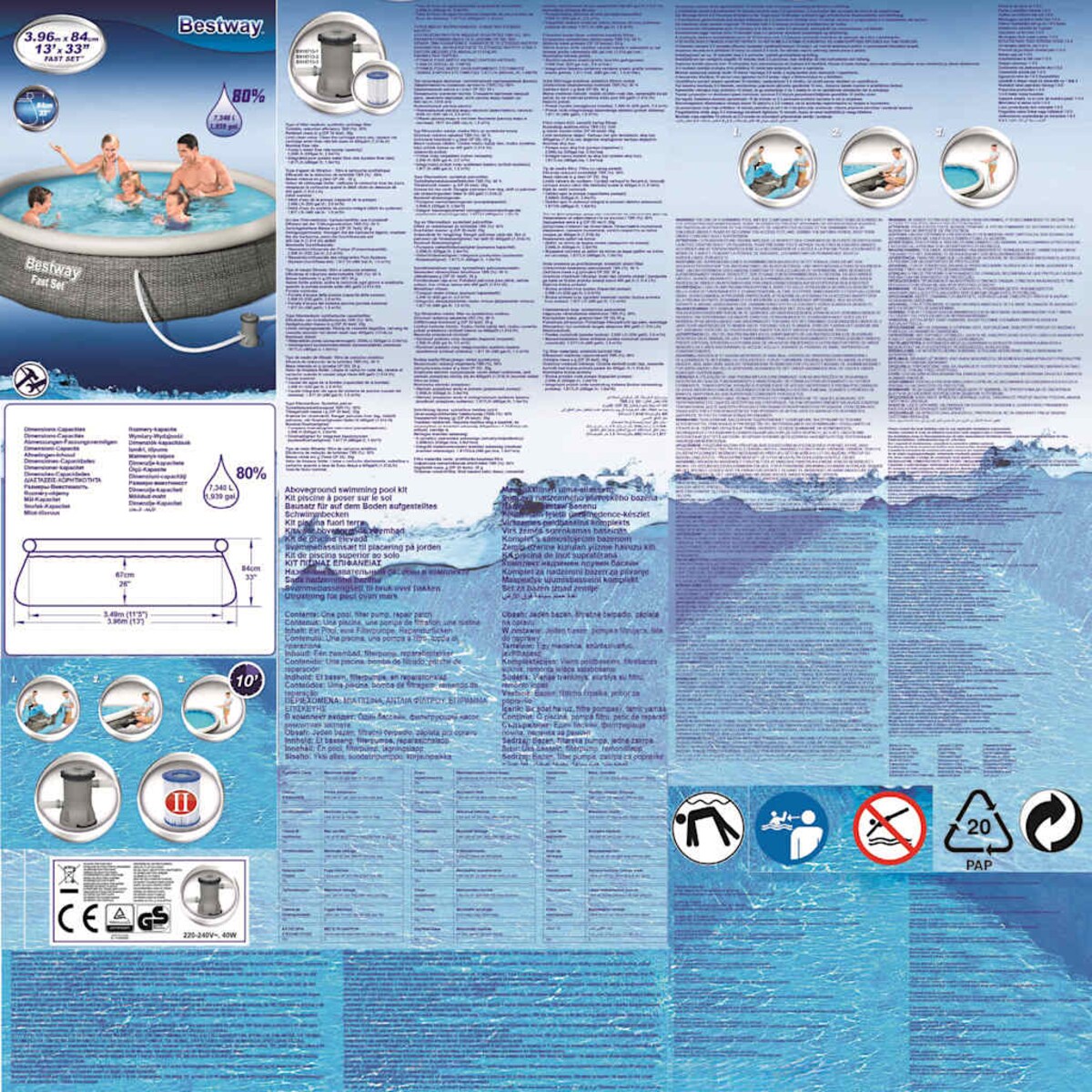 Bestway Nadmuchiwany basen ogrodowy Fast Set z pompą, 396x84 cm