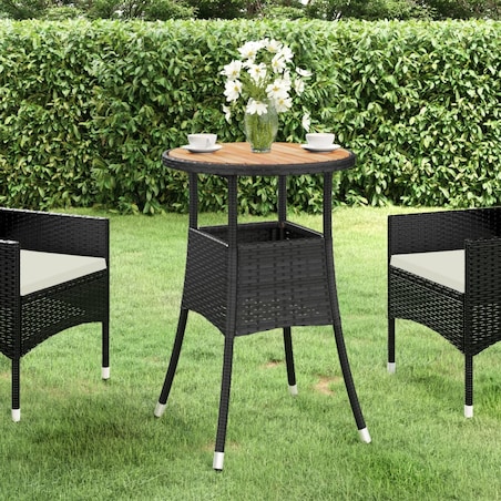 vidaXL Stolik ogrodowy, Ø60x75 cm, akacja i rattan PE, czarny
