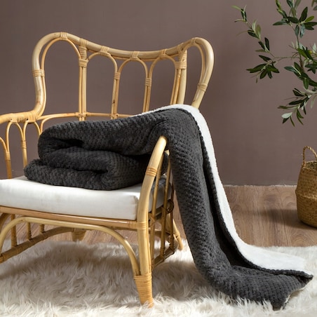 Grafitowy Koc Narzuta z Mikrofibry Baranek 150x200 Sherpa