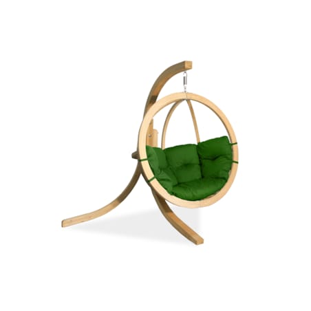 KONSIMO HIGLO Zielony drewniany, artystyczny, wiszący fotel w ogrodzie