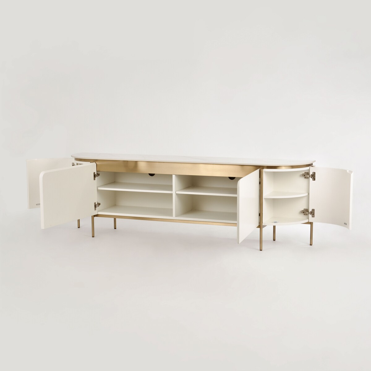 Ryflowana szafka RTV złota kremowa Bueno Glamour Premium 200x40x60