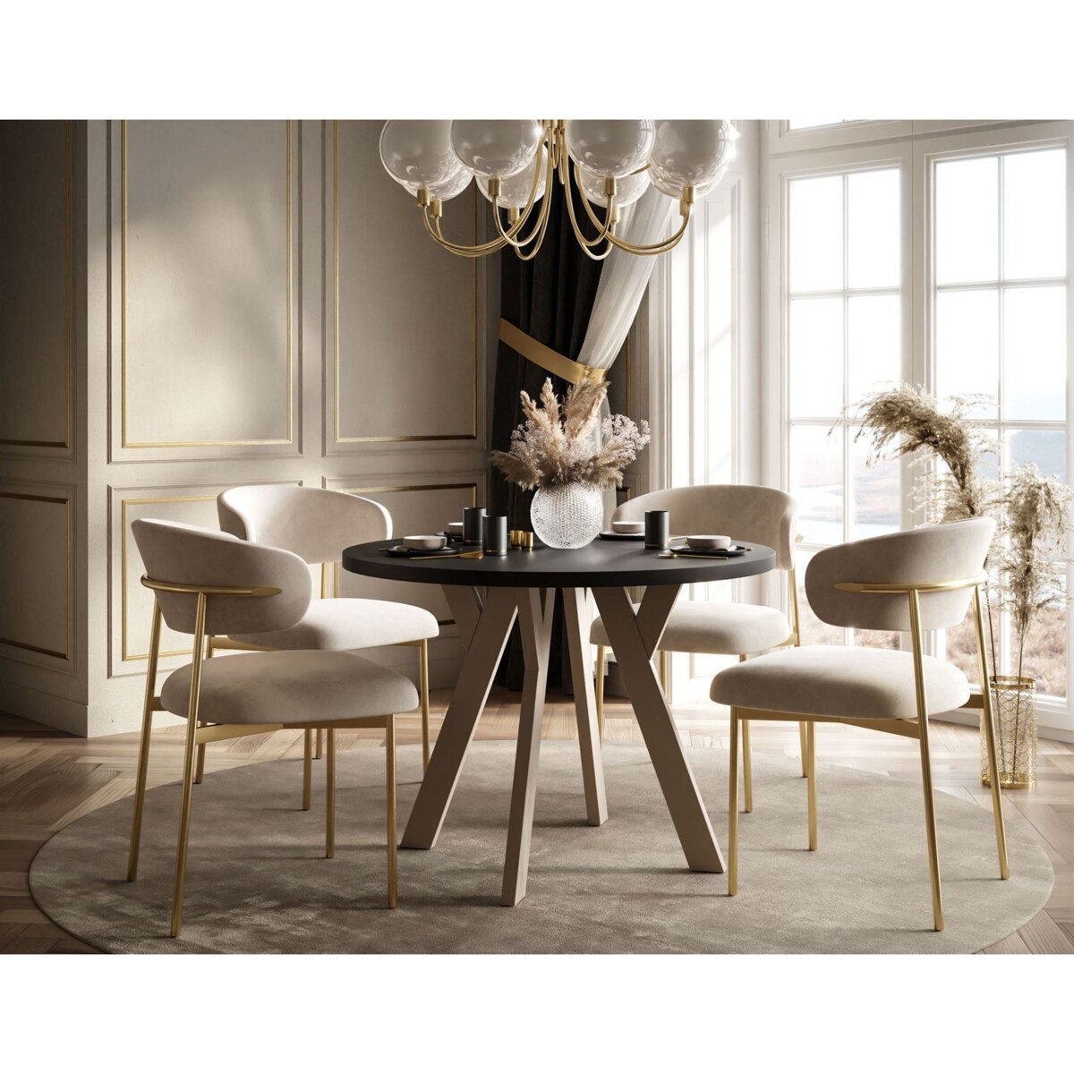 Okrągły stół rozkładany VOLTA MATT, nogi kaszmir, blat czarny