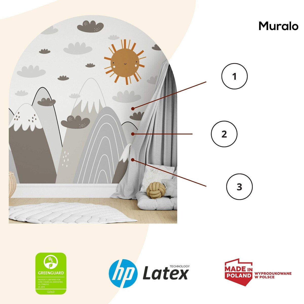 NAKLEJKI NA ŚCIANĘ DLA DZIECI BRĄZOWE GÓRY STYL SKANDYNAWSKI ZESTAW