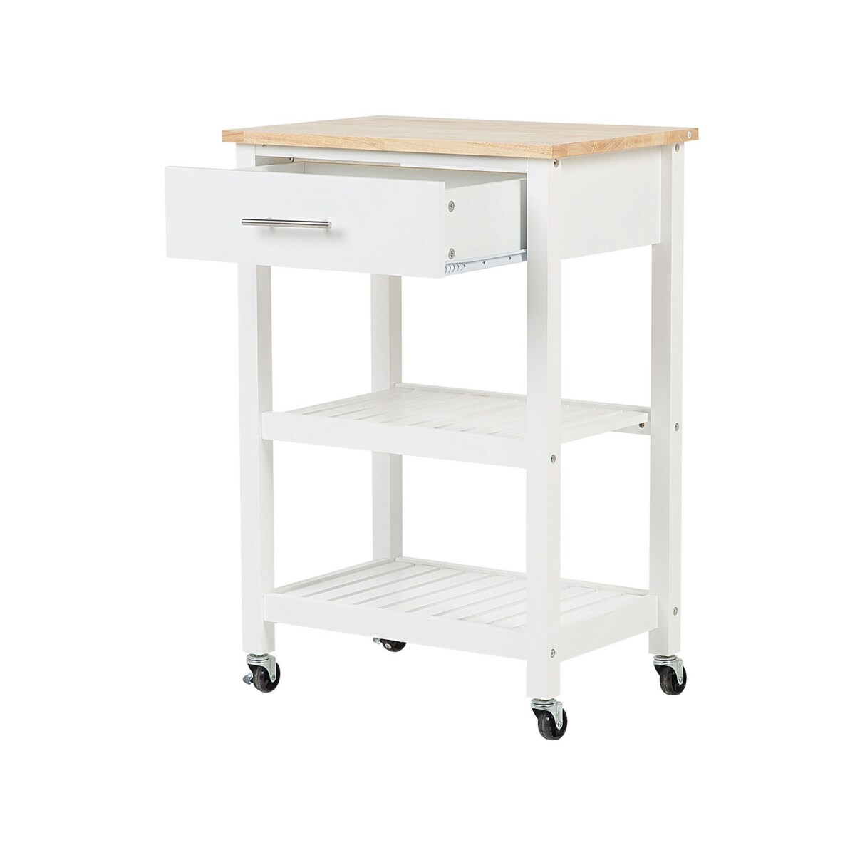 Drewniany wózek kuchenny z szufladą biały HIUMA