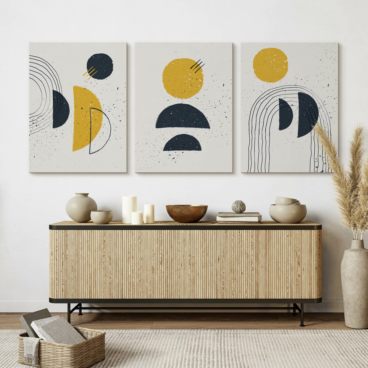 OBRAZY NA PŁÓTNIE SET ABSTRAKCJA FIGURY GEOMETRYCZNE STYL BOHO 90x40cm