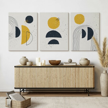 OBRAZY NA PŁÓTNIE SET ABSTRAKCJA FIGURY GEOMETRYCZNE STYL BOHO 90x40cm